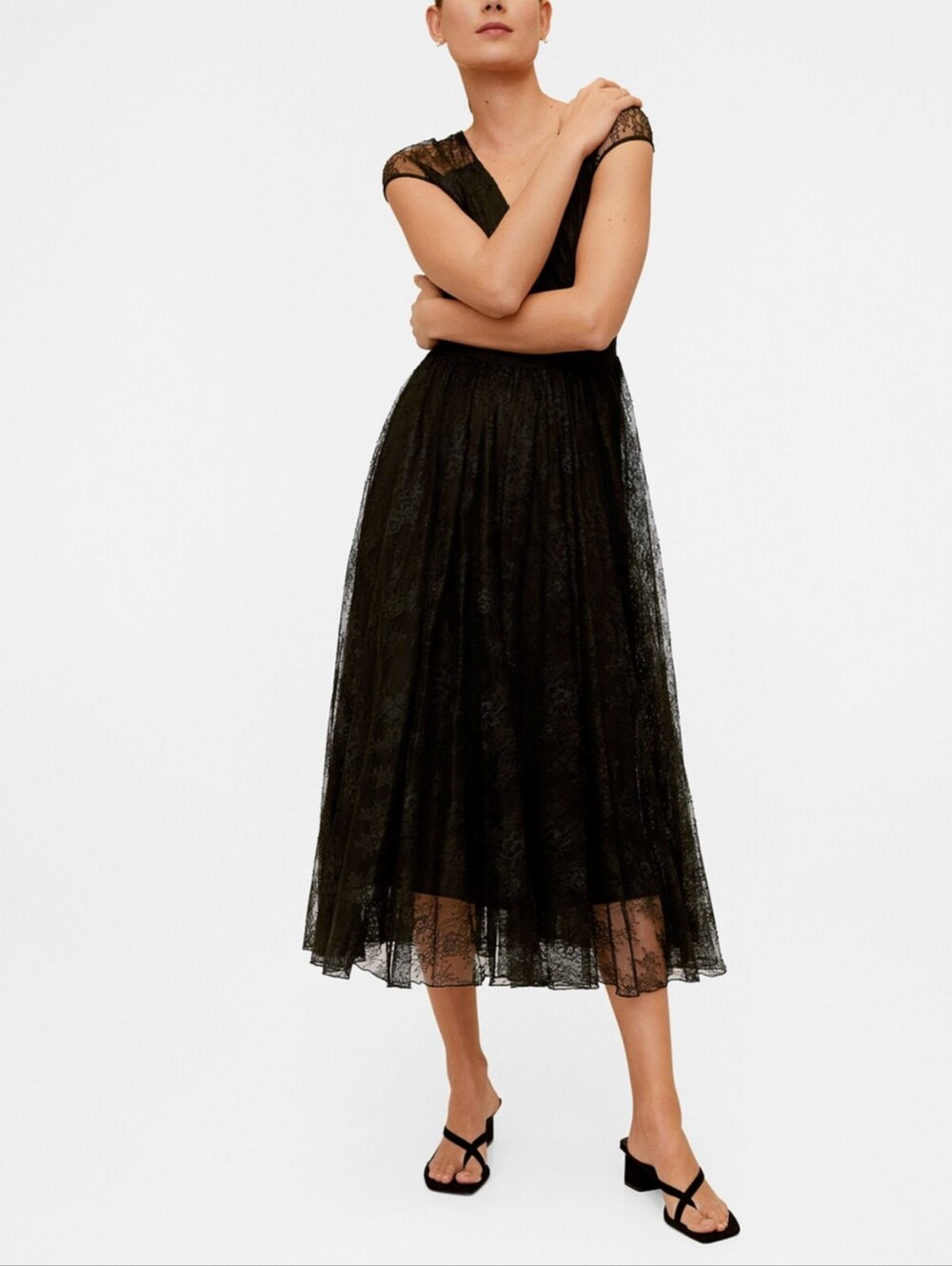 Mango Lace Cocktail Midi Dress Size XS